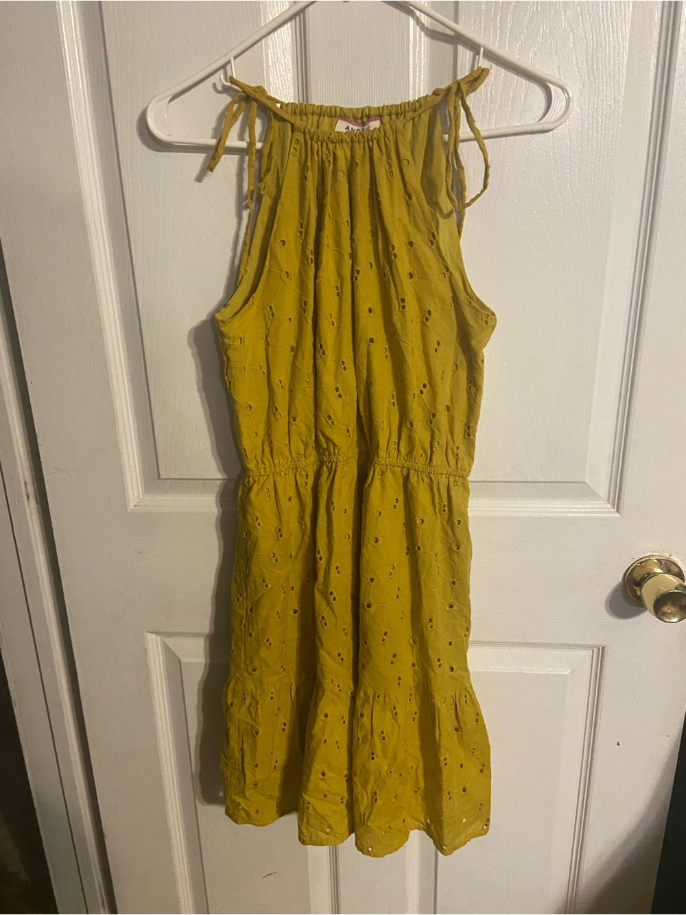 ANDREE BY UNIT Mustard Eyelet Halter Midi Dress Sz M